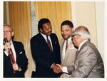 Mickey Leland with Jesse Jackson, Meryvn Dymally at press conference by The Mickey Leland Papers & Collection Addendum. (Texas Southern University, 2018)