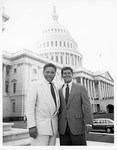 Mickey Leland with Newt Gringrich Todd Franfurt on steps of Capitol by The Mickey Leland Papers & Collection Addendum. (Texas Southern University, 2018)